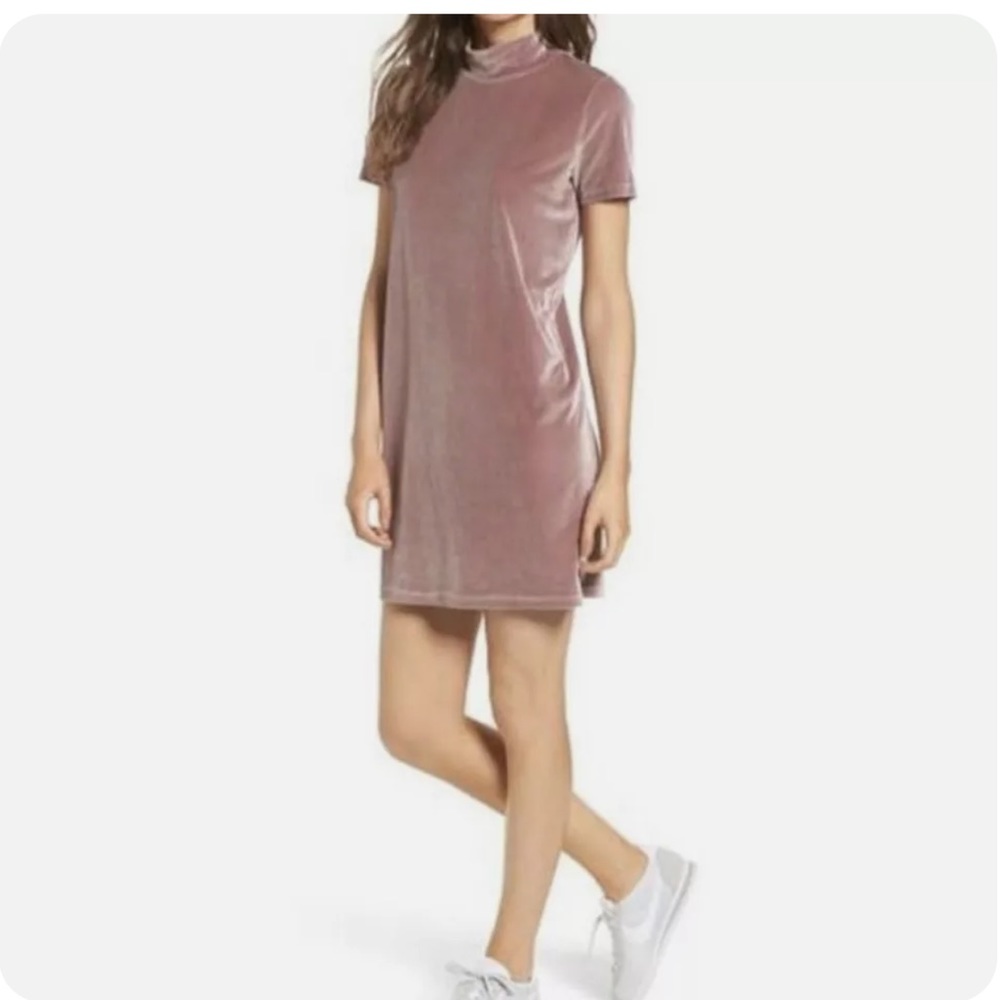 Madewell Mockneck Velvet Mini Dress Size XS Rose Pink #i20